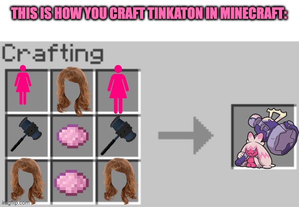 the crafting recipe for tinkaton: | THIS IS HOW YOU CRAFT TINKATON IN MINECRAFT: | image tagged in synthesis | made w/ Imgflip meme maker