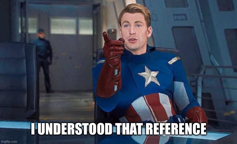 Captain America Understood Reference | I UNDERSTOOD THAT REFERENCE | image tagged in captain america understood reference | made w/ Imgflip meme maker