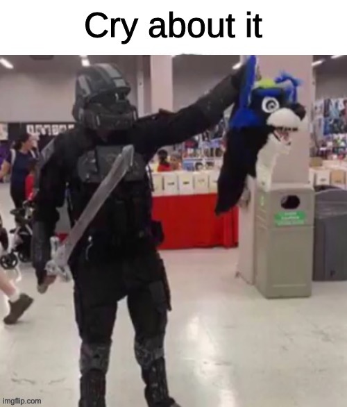 I dont give a fuck furries fight me | image tagged in cry about it | made w/ Imgflip meme maker