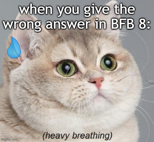 Heavy Breathing Cat | when you give the wrong answer in BFB 8: | image tagged in memes,heavy breathing cat | made w/ Imgflip meme maker