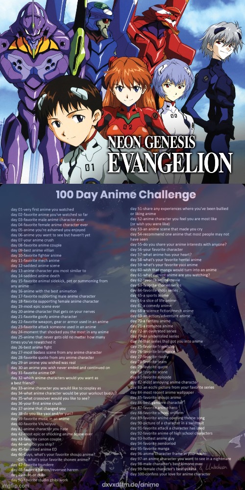 Day 10: I like a cruel angels thesis | image tagged in 100 day anime challenge | made w/ Imgflip meme maker