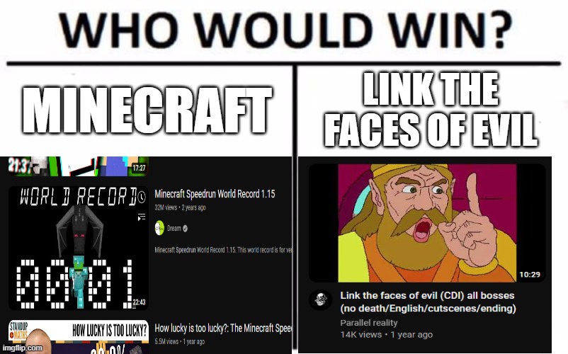 Good shit | MINECRAFT; LINK THE FACES OF EVIL | image tagged in minecraft,ytp,link,memes,meme,dank memes | made w/ Imgflip meme maker