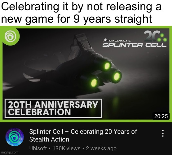 Celebrating it by not releasing a
new game for 9 years straight | made w/ Imgflip meme maker
