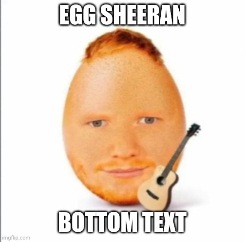 egg sheeran | EGG SHEERAN; BOTTOM TEXT | image tagged in egg sheeran,egg,memes,funny,sheeran,ed sheeran | made w/ Imgflip meme maker