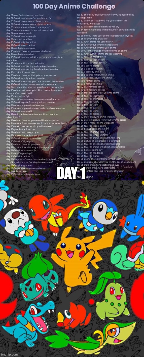 Might As Well Start The Challenge | DAY 1 | image tagged in 100 day anime challenge,pokemon | made w/ Imgflip meme maker