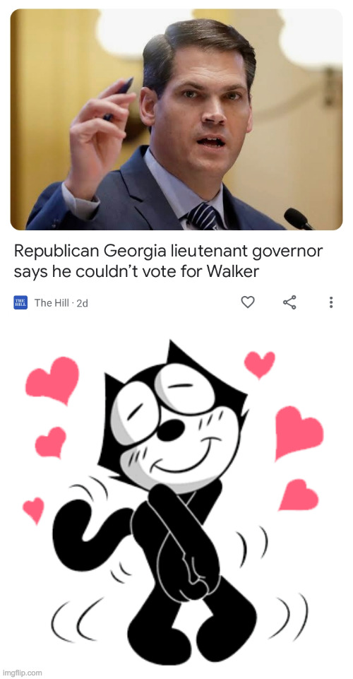 He says he didn't vote for Warnock either, but it's progress. | image tagged in felix in love,memes,georgia | made w/ Imgflip meme maker