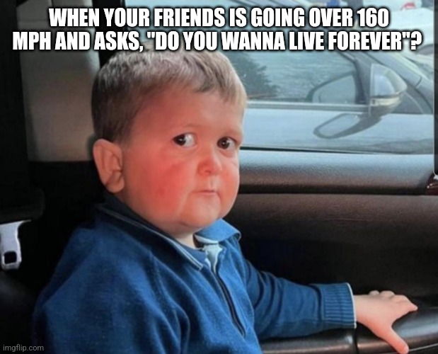 Mistakes were made | WHEN YOUR FRIENDS IS GOING OVER 160 MPH AND ASKS, "DO YOU WANNA LIVE FOREVER"? | image tagged in hasbullah | made w/ Imgflip meme maker