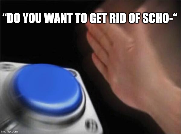 idk the title of this | “DO YOU WANT TO GET RID OF SCHO-“ | image tagged in memes,blank nut button | made w/ Imgflip meme maker