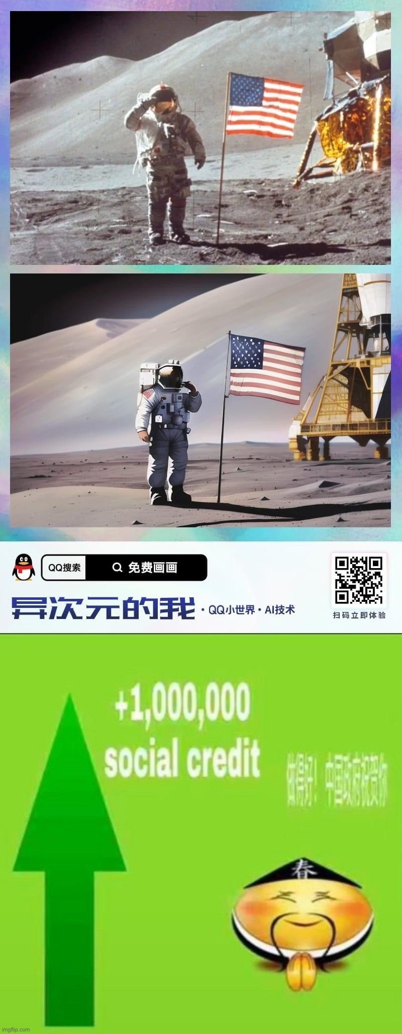 NASA moon landing is fake hoax. Bright moon-future belong with glory of China ofc. #debunked #Freedomphobia | image tagged in moon landing anime,1000000 social credit,nasa hoax,nasa lies,social credit,debunked | made w/ Imgflip meme maker
