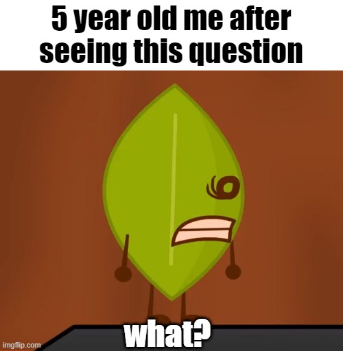 BFDI "Wat" Face | 5 year old me after seeing this question what? | image tagged in bfdi wat face | made w/ Imgflip meme maker