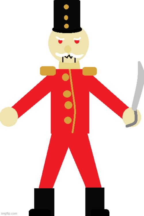 The Nutcracker, an evil, animated effigy sent by the Dark Elves to hunt Gingerbread Man. Has 25 attack and 40 defense | image tagged in gingerbread man,nutcracker | made w/ Imgflip meme maker
