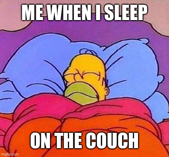Homer Simpson sleeping peacefully | ME WHEN I SLEEP; ON THE COUCH | image tagged in homer simpson sleeping peacefully | made w/ Imgflip meme maker