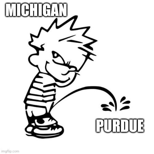 Michigan piss on Purdue | MICHIGAN; PURDUE | image tagged in calvin peeing | made w/ Imgflip meme maker