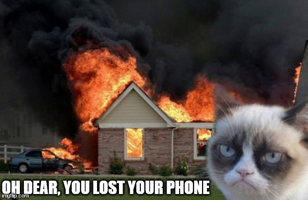 Burn Kitty Meme | OH DEAR, YOU LOST YOUR PHONE | image tagged in memes,burn kitty,grumpy cat | made w/ Imgflip meme maker