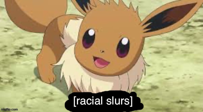 eevee says racial slurs | image tagged in eevee says racial slurs | made w/ Imgflip meme maker