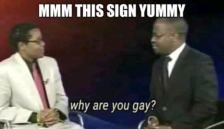 Why are you gay? | MMM THIS SIGN YUMMY | image tagged in why are you gay | made w/ Imgflip meme maker