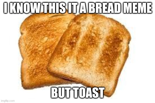 Toast | I KNOW THIS IS A BREAD MEME BUT TOAST | image tagged in toast | made w/ Imgflip meme maker