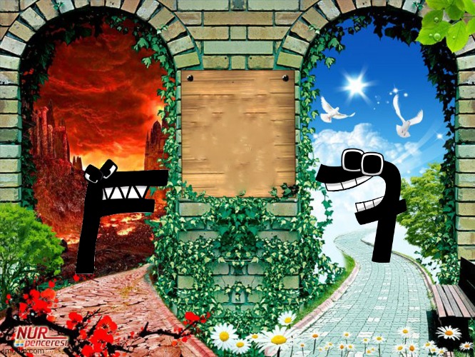 Lowercase F Was Just Trying to have Friends | image tagged in heaven and hell | made w/ Imgflip meme maker