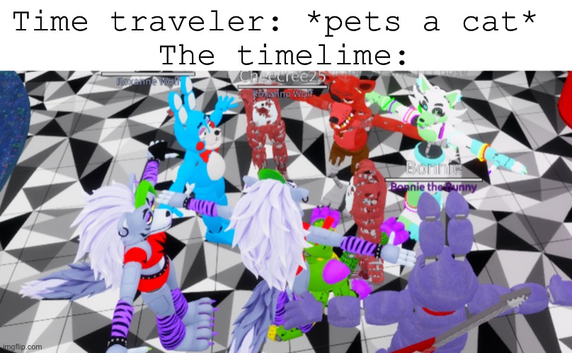 That darn cat! | Time traveler: *pets a cat* 
The timelime: | image tagged in lol | made w/ Imgflip meme maker