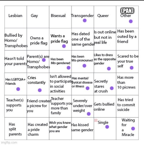 LGBTQIA+ Bingo!! | (PAN) | image tagged in lgbtqia bingo | made w/ Imgflip meme maker