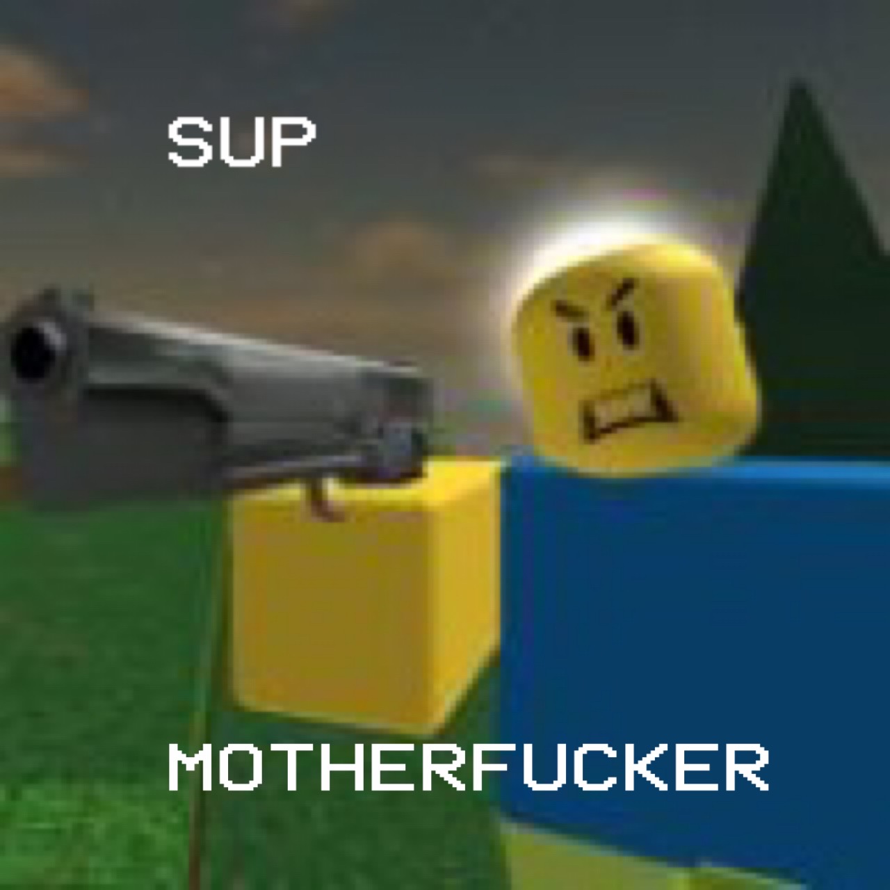 High Quality Noob with gun and swearing Blank Meme Template