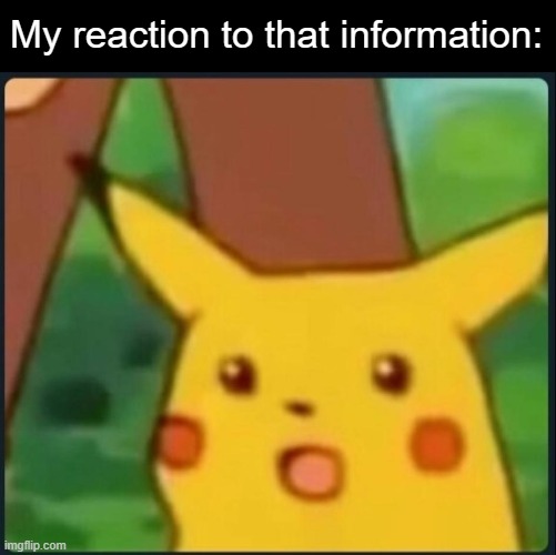 Surprised Pikachu | My reaction to that information: | image tagged in surprised pikachu | made w/ Imgflip meme maker