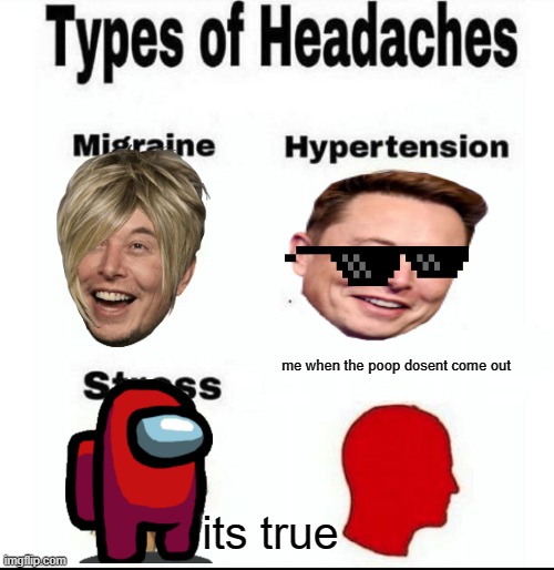 Types of Headaches meme | me when the poop dosent come out; its true | image tagged in types of headaches meme | made w/ Imgflip meme maker