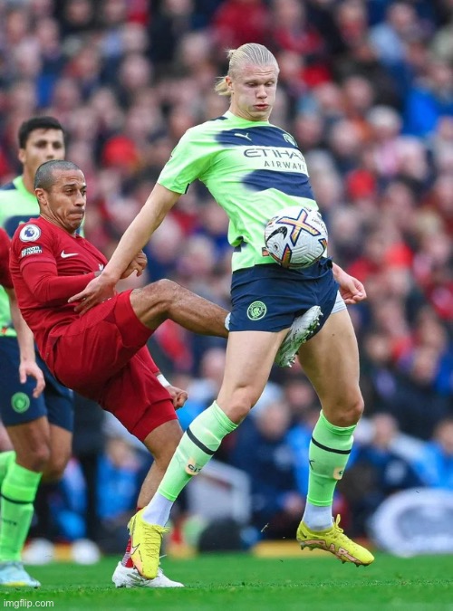 Erling Haaland crotch kick | image tagged in erling haaland crotch kick | made w/ Imgflip meme maker