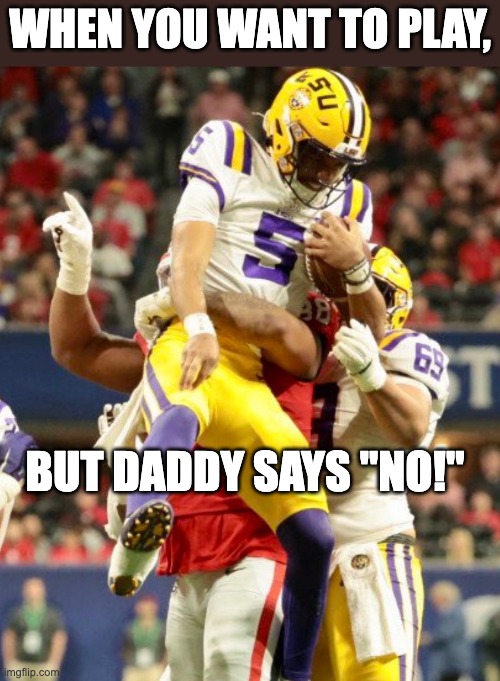 WHEN YOU WANT TO PLAY, BUT DADDY SAYS "NO!" | image tagged in jalen,carter | made w/ Imgflip meme maker