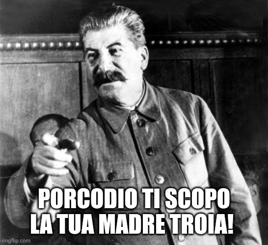 Stalins Advice | PORCODIO TI SCOPO LA TUA MADRE TROIA! | image tagged in stalins advice | made w/ Imgflip meme maker