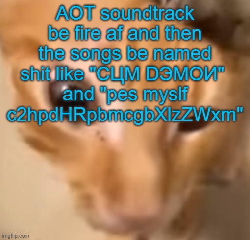 el gato | AOT soundtrack be fire af and then the songs be named shit like "СЦМ DЭМОИ" 
and "pes myslf c2hpdHRpbmcgbXlzZWxm" | image tagged in el gato | made w/ Imgflip meme maker