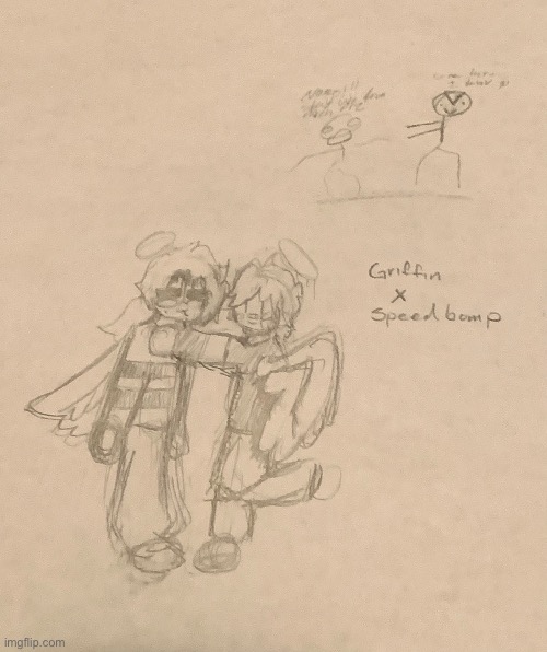 Griffin X Gabriel [official ship] BTW, don’t mind the stick figures my sibling drew | image tagged in y e | made w/ Imgflip meme maker