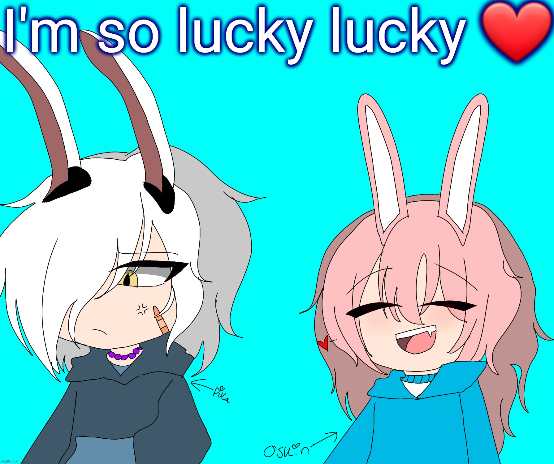 Pika and Oskin | I'm so lucky lucky ❤️ | image tagged in pika and oskin | made w/ Imgflip meme maker