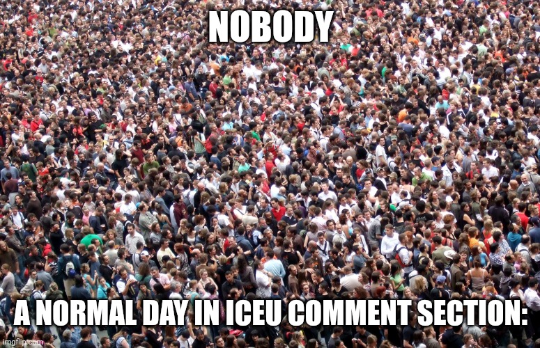 Iceu Stampede Be Like | NOBODY; A NORMAL DAY IN ICEU COMMENT SECTION: | image tagged in crowd of people | made w/ Imgflip meme maker