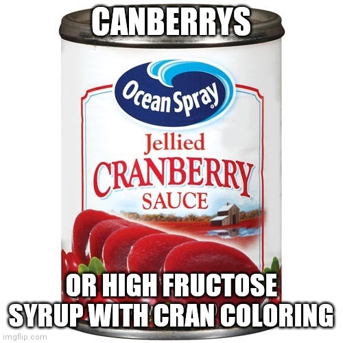 The Canberrys are the best part of a turkey samich | CANBERRYS; OR HIGH FRUCTOSE SYRUP WITH CRAN COLORING | image tagged in cranberry sauce,bog,salmon season,this has turned,worm | made w/ Imgflip meme maker