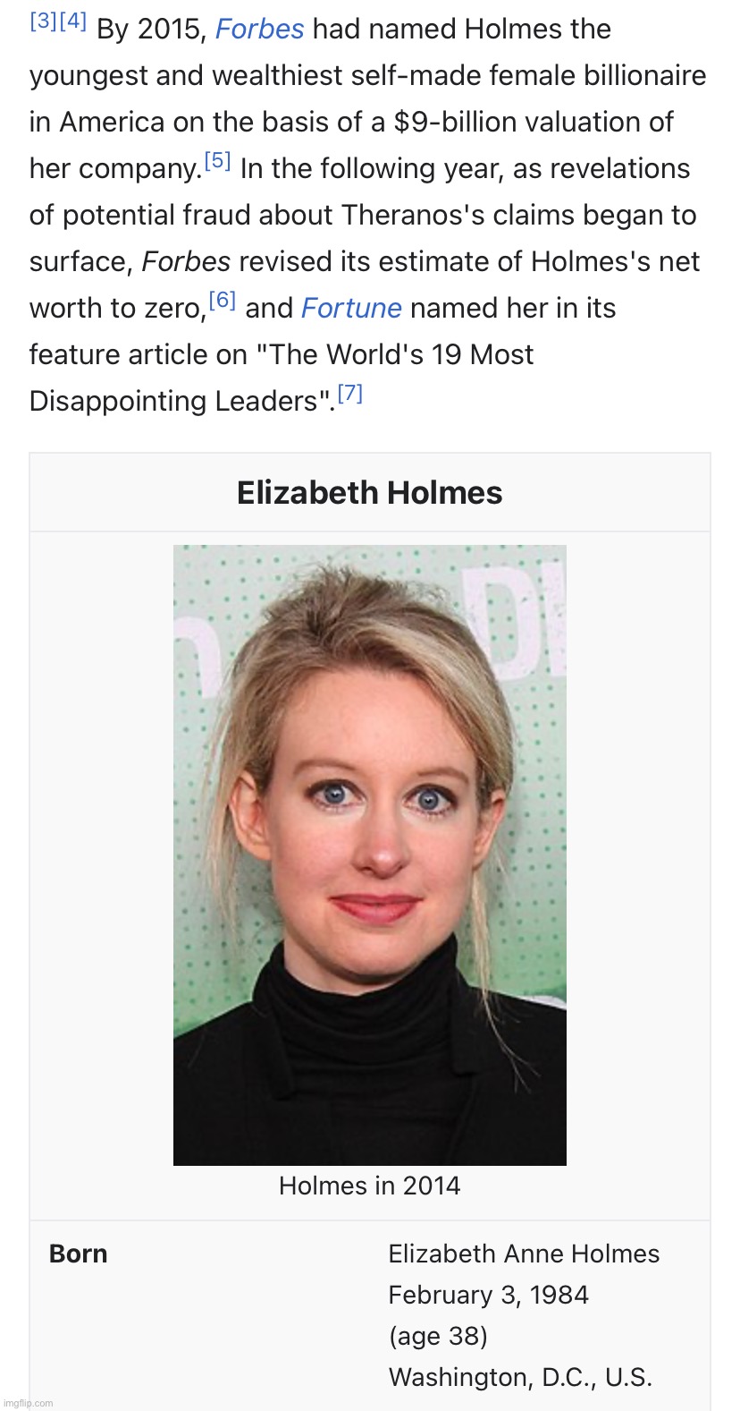 Elizabeth Holmes bio | image tagged in elizabeth holmes bio | made w/ Imgflip meme maker