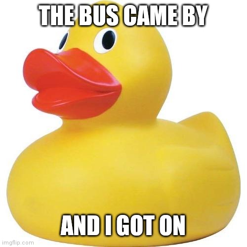 Rubber duck | THE BUS CAME BY AND I GOT ON | image tagged in rubber duck | made w/ Imgflip meme maker