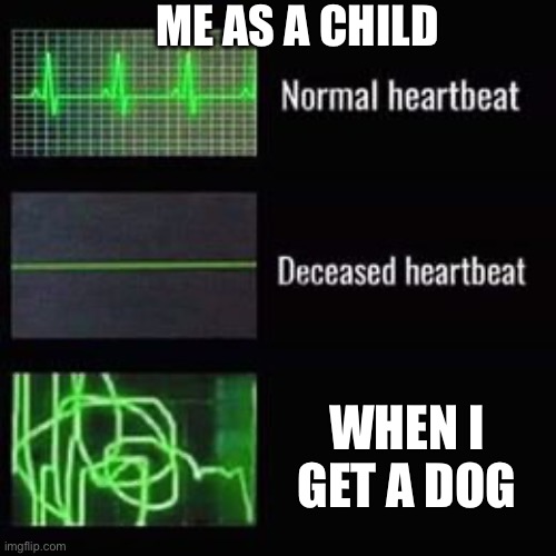 heartbeat rate | ME AS A CHILD; WHEN I GET A DOG | image tagged in heartbeat rate | made w/ Imgflip meme maker