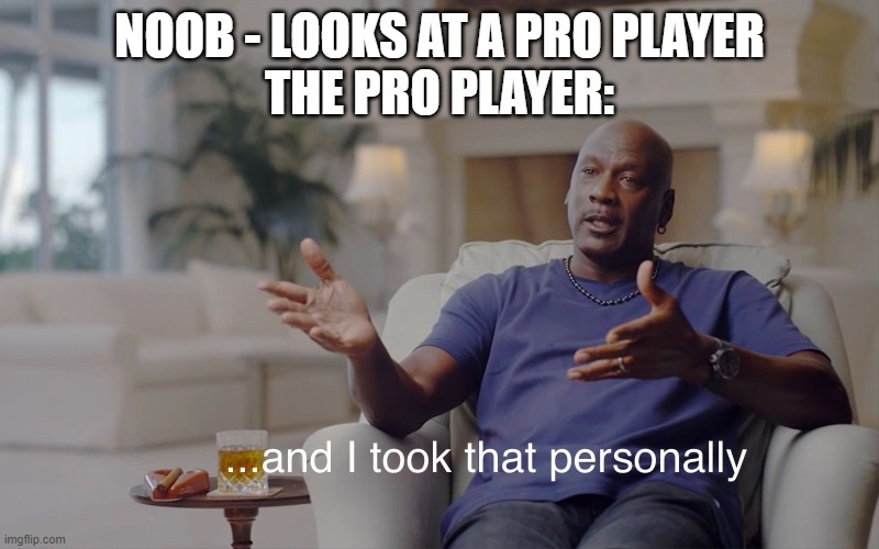 and I took that personally | NOOB - LOOKS AT A PRO PLAYER
THE PRO PLAYER: | image tagged in and i took that personally | made w/ Imgflip meme maker