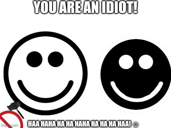 Blank White Template | YOU ARE AN IDIOT! HAA HAHA HA HA HAHA HA HA HA HAA! ☺ | image tagged in blank white template | made w/ Imgflip meme maker