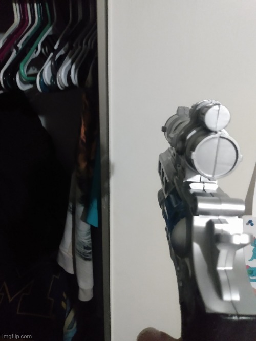 Gun pointing at closet | image tagged in gun pointing at closet | made w/ Imgflip meme maker