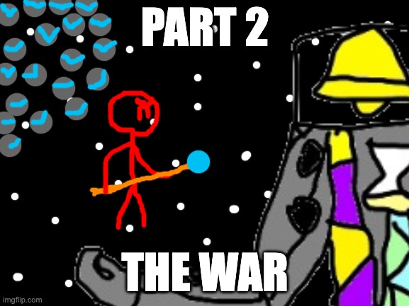 this is the cover for part 2 (also those things that look like the collector's helmet are spaceships) | PART 2; THE WAR | made w/ Imgflip meme maker