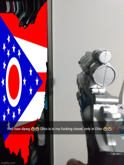 Unfunny meme | Hell naw dawg 😭😭 Ohio is in my fucking closet, only in Ohio 😭😭❗❗ | image tagged in gun pointing at closet,only in ohio,ohio,unfunny,shitpost | made w/ Imgflip meme maker