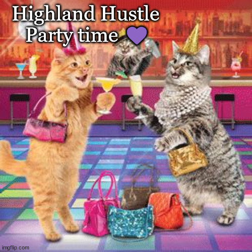 Highland Hustle party time | Highland Hustle 
Party time 💜 | image tagged in hustle | made w/ Imgflip meme maker