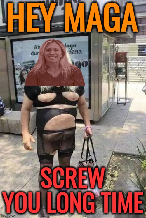 the ugly chica | HEY MAGA SCREW YOU LONG TIME | image tagged in the ugly chica | made w/ Imgflip meme maker