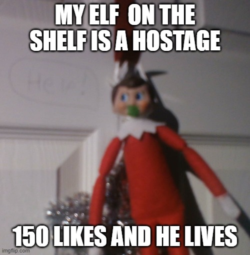 elf on the noose | MY ELF  ON THE SHELF IS A HOSTAGE; 150 LIKES AND HE LIVES | image tagged in hostage,elf on the shelf | made w/ Imgflip meme maker