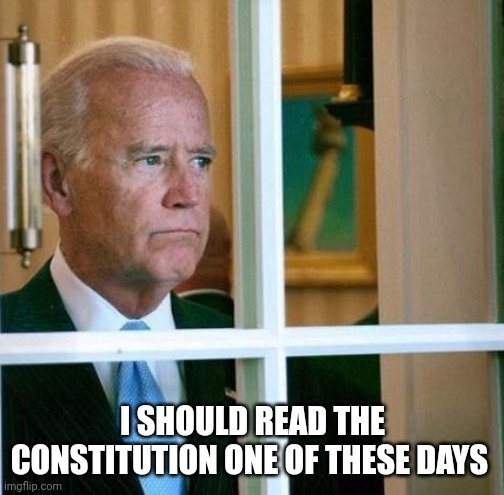 Sad Joe Biden | I SHOULD READ THE CONSTITUTION ONE OF THESE DAYS | image tagged in sad joe biden | made w/ Imgflip meme maker