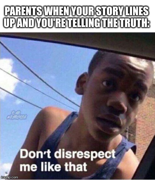 True that | PARENTS WHEN YOUR STORY LINES UP AND YOU'RE TELLING THE TRUTH: | image tagged in don't disrespect me like that | made w/ Imgflip meme maker