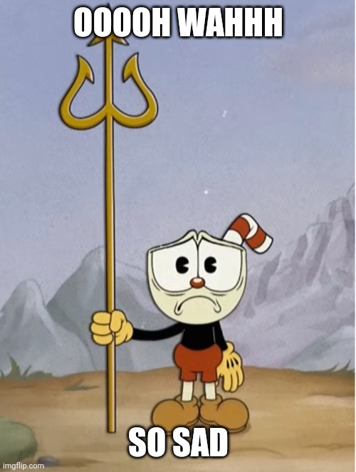 Sad cuphead | OOOOH WAHHH SO SAD | image tagged in sad cuphead | made w/ Imgflip meme maker