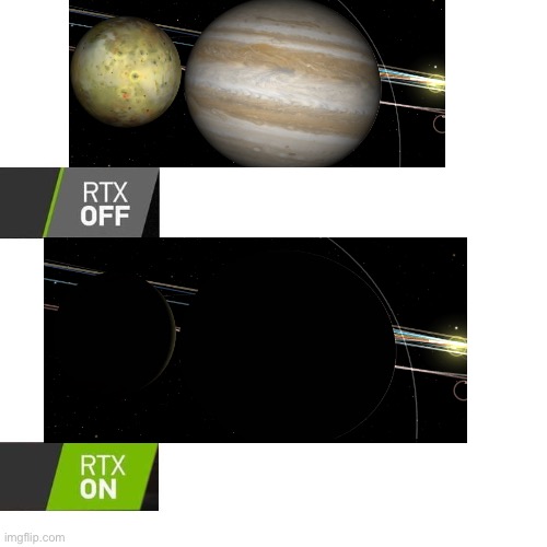 Slender crescent Jupiter and Io! | image tagged in rtx | made w/ Imgflip meme maker